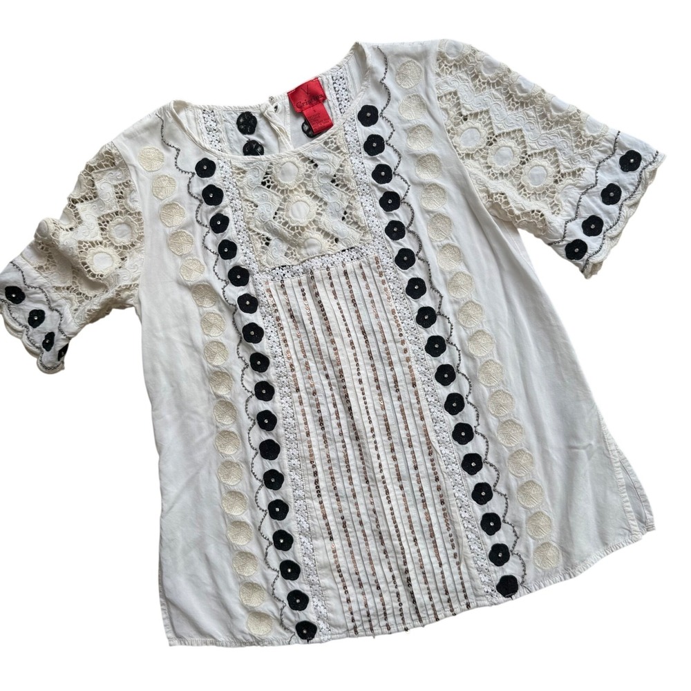 Anthropologie lace embroidered Top S Boho peasant Festival Cottagecore Romantic